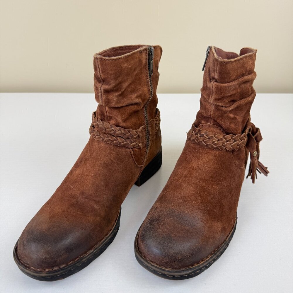 EUC Born Ouvea Distressed Brown Suede Ankle Booties